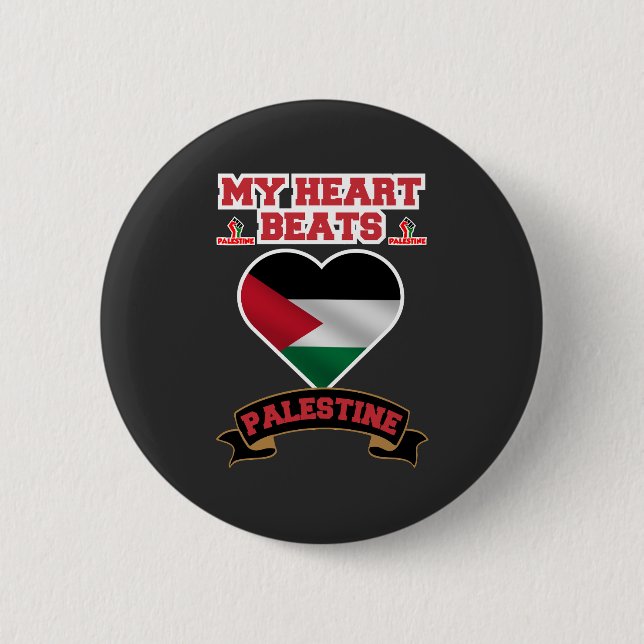 Palestine Heart Flag Love Support Freedom Pride Button (Front)