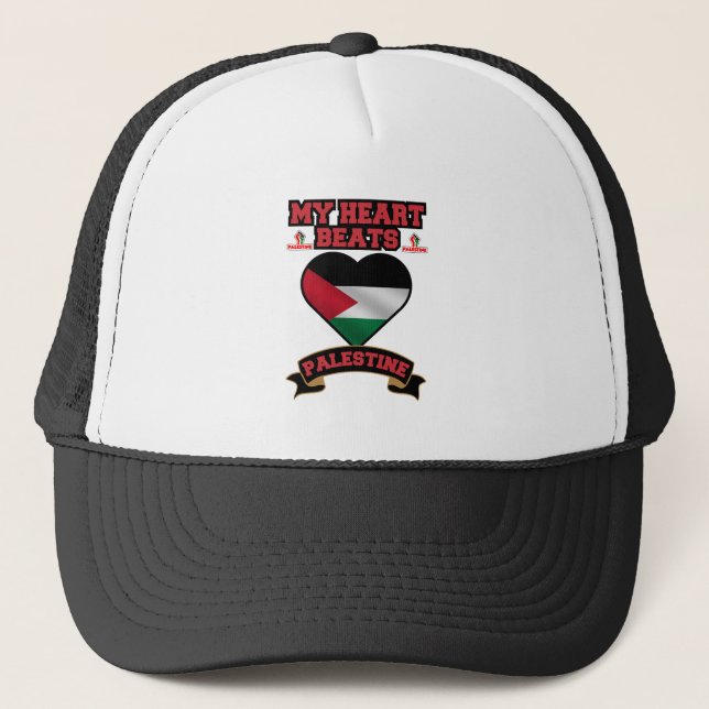 Palestine Heart Flag Love Support Freedom Pride Trucker Hat (Front)