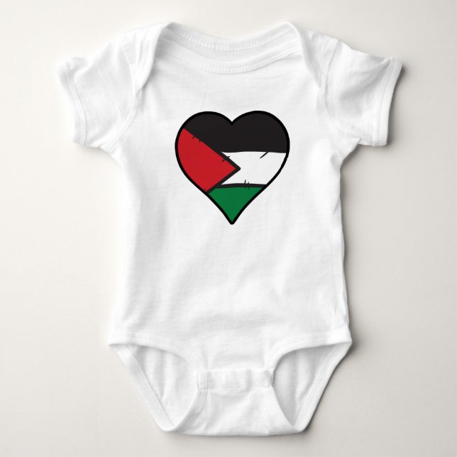 Palestine Heart Palestinian Flag Baby Bodysuit (Front)