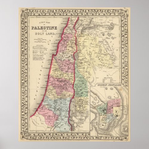 Palestine Jerusalem Map by Mitchell Poster