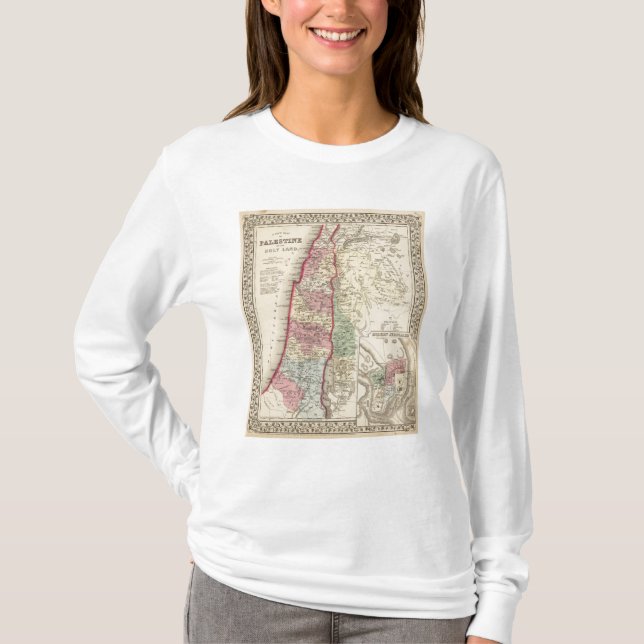 Palestine, Jerusalem Map by Mitchell T-Shirt (Front)