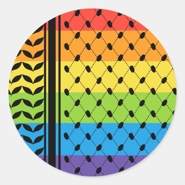 Palestine LGBT Rainbow Keffiyeh Pattern Scarf Classic Round Sticker (Front)