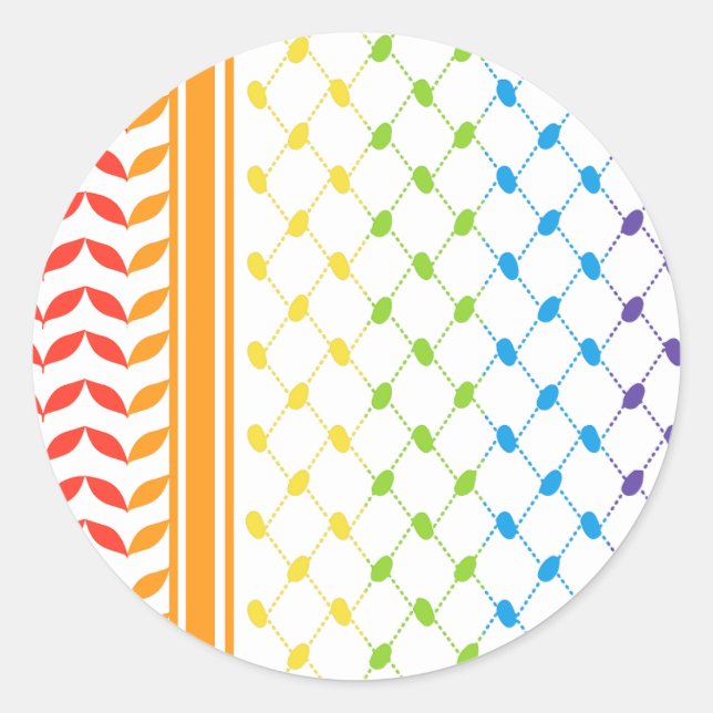 Palestine LGBT Rainbow Keffiyeh Pattern Scarf Classic Round Sticker (Front)