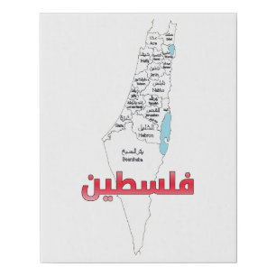 Palestine Map Cities Regions خريطه مدن قرى فلسطين Faux Canvas Print