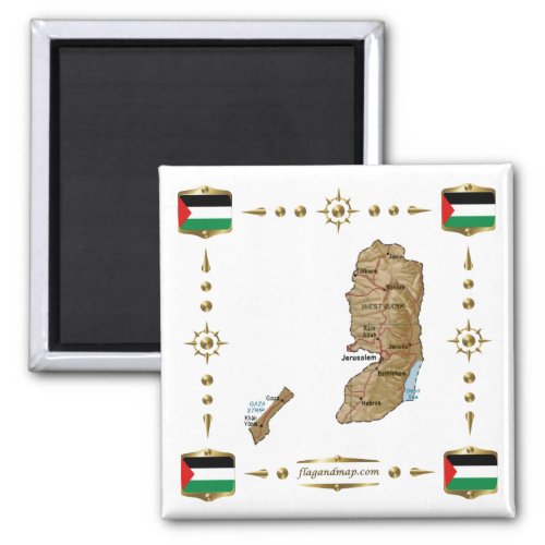 Palestine Map  Flags Magnet