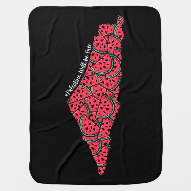 Palestine Map full of Watermelons | Free palestine Baby Blanket (Front)