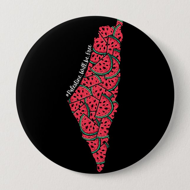 Palestine Map full of Watermelons | Free palestine Button (Front)