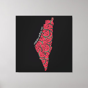 Palestine Map full of Watermelons Free palestine Canvas Print