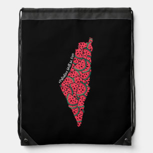 Palestine Map full of Watermelons Free palestine Drawstring Bag