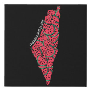 Palestine Map full of Watermelons Free palestine Faux Canvas Print
