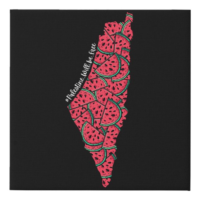 Palestine Map full of Watermelons | Free palestine Faux Canvas Print (Front)