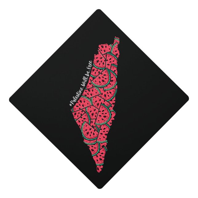 Palestine Map full of Watermelons | Free palestine Graduation Cap Topper (Front)