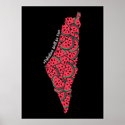 Palestine Map full of Watermelons  Free palestine Poster