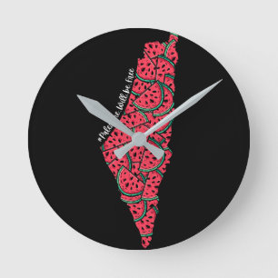 Palestine Map full of Watermelons   Free palestine Round Clock
