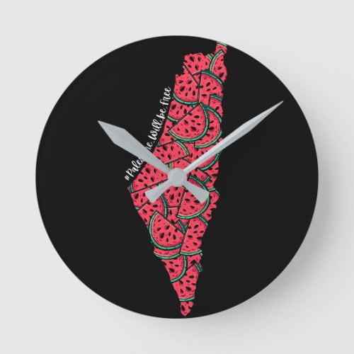 Palestine Map full of Watermelons  Free palestine Round Clock