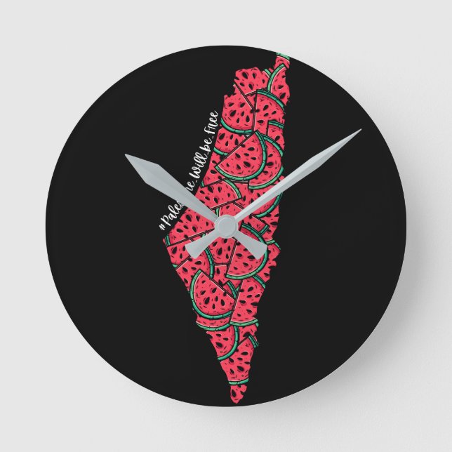 Palestine Map full of Watermelons | Free palestine Round Clock (Front)