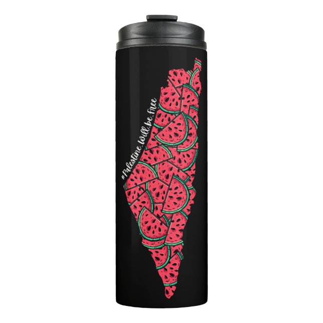 Palestine Map full of Watermelons | Free palestine Thermal Tumbler (Front)