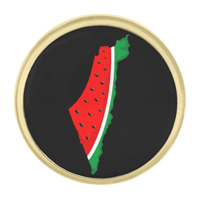 Palestine Map Watermelon Symbol of freedom Gold Finish Lapel Pin (Front)