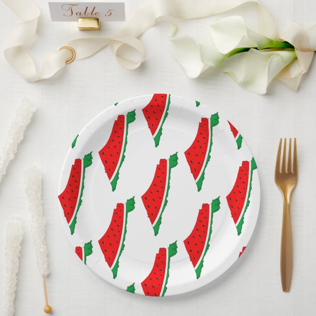 Palestine Map Watermelon Symbol of freedom  Paper Plates (Wedding)