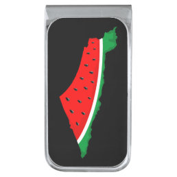Palestine Map Watermelon Symbol of freedom Silver Finish Money Clip
