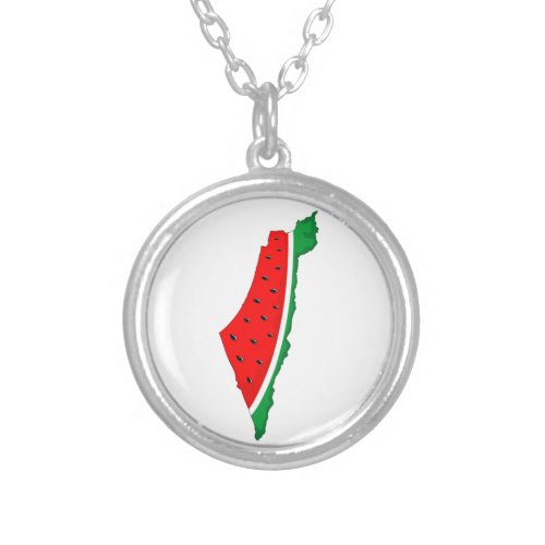 Palestine Map Watermelon Symbol of freedom Silver Plated Necklace