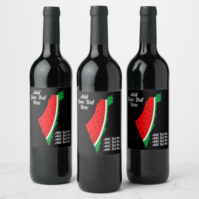 Palestine Map Watermelon Symbol of freedom Wine Label (Bottles)