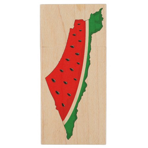 Palestine Map Watermelon Symbol of freedom Wood Flash Drive