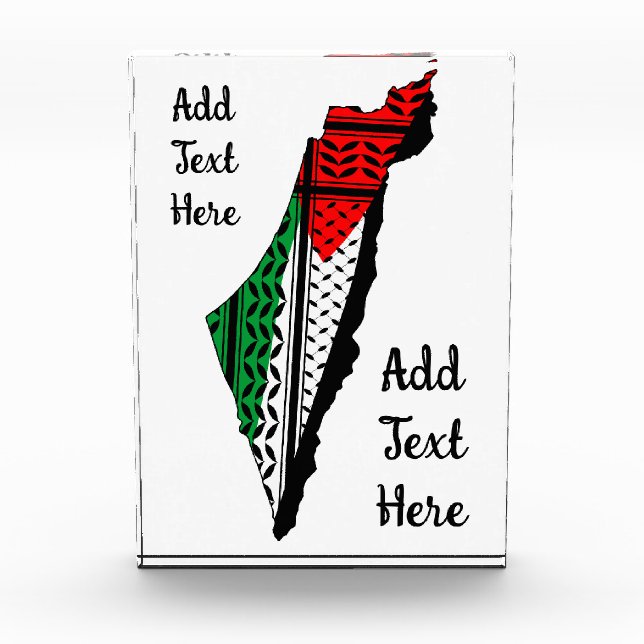 Palestine Map whith Flag and Keffiyeg Pattern Acrylic Award (Front)