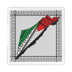 Palestine Map whith Flag and Keffiyeg Pattern Acrylic Tray