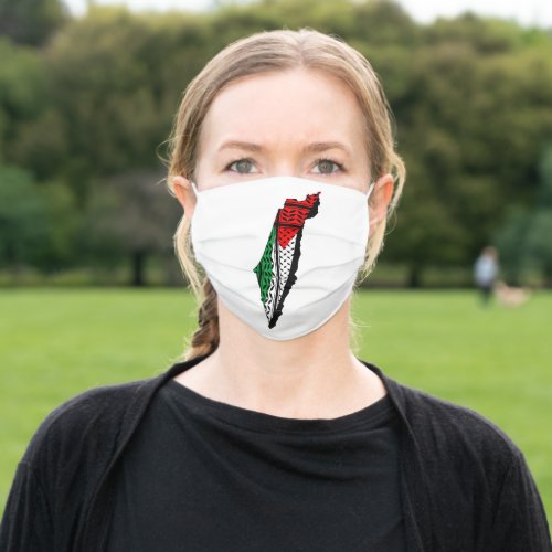 Palestine Map whith Flag and Keffiyeg Pattern Adult Cloth Face Mask