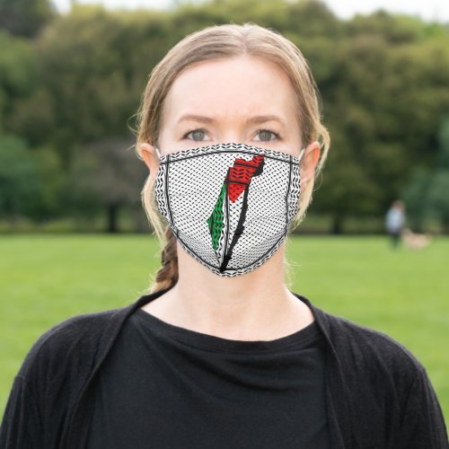 Palestine Map whith Flag and Keffiyeg Pattern Adult Cloth Face Mask