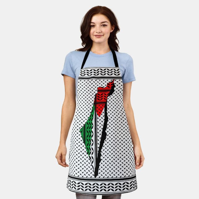 Palestine Map whith Flag and Keffiyeg Pattern Apron (Worn)