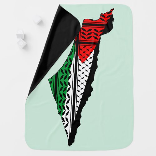 Palestine Map whith Flag and Keffiyeg Pattern Baby Blanket