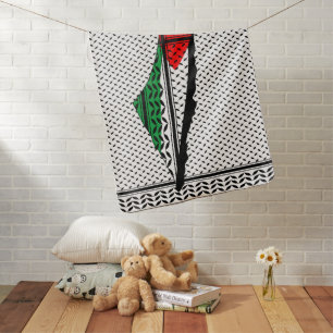 Palestine Map whith Flag and Keffiyeg Pattern Baby Blanket
