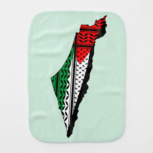 Palestine Map whith Flag and Keffiyeg Pattern Baby Burp Cloth (Front)