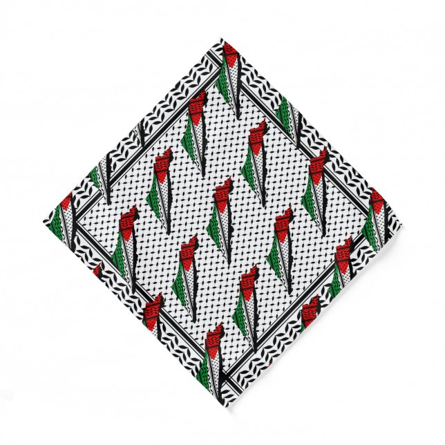 Palestine Map whith Flag and Keffiyeg Pattern Bandana (Front)