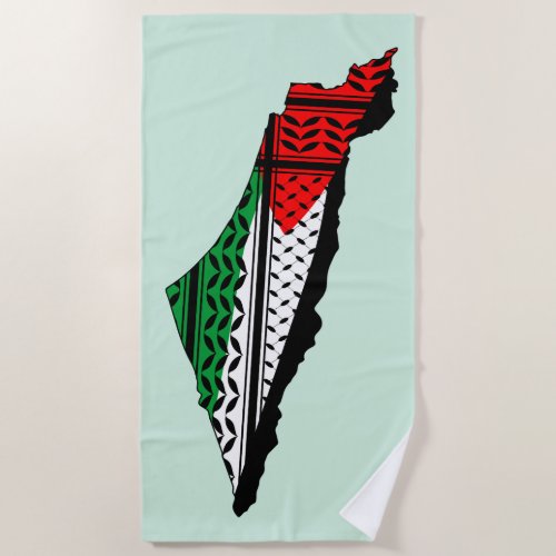 Palestine Map whith Flag and Keffiyeg Pattern Beach Towel