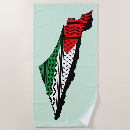 Palestine Map whith Flag and Keffiyeg Pattern Beach Towel