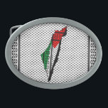 Palestine Map whith Flag and Keffiyeg Pattern Belt Buckle<br><div class="desc">Palestine Map whith Flag and Keffiyeh Pattern Design symbol of Resistance and Freedom. Fast forward to the 1960s and the rise of the Palestinian resistance movement, the prominent Palestinian politician, Yasser Arafat, further solidified this meaning behind the keffiyeh. The keffiyeh became Arafat’s personal trademark as he draped it over his...</div>