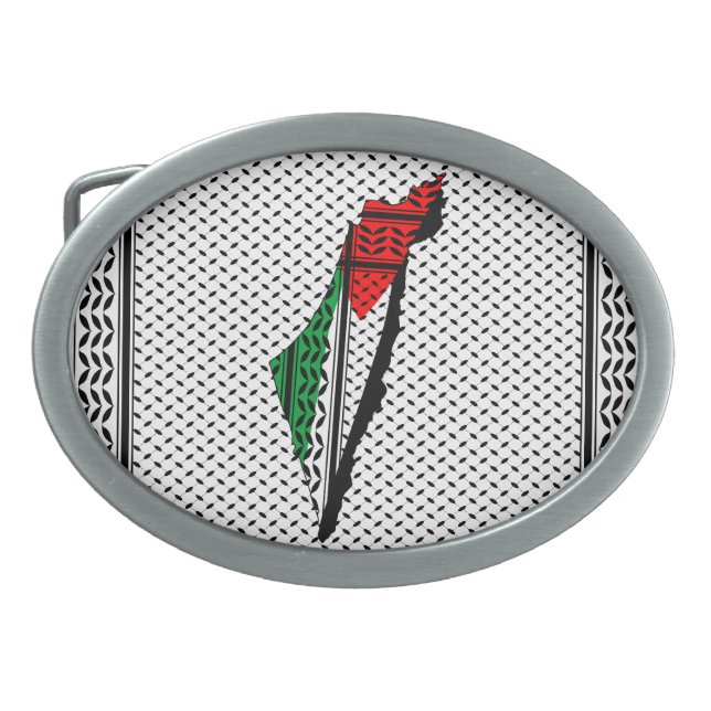 Palestine Map whith Flag and Keffiyeg Pattern Belt Buckle (Front)
