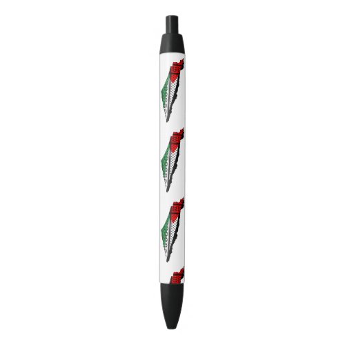 Palestine Map whith Flag and Keffiyeg Pattern Black Ink Pen