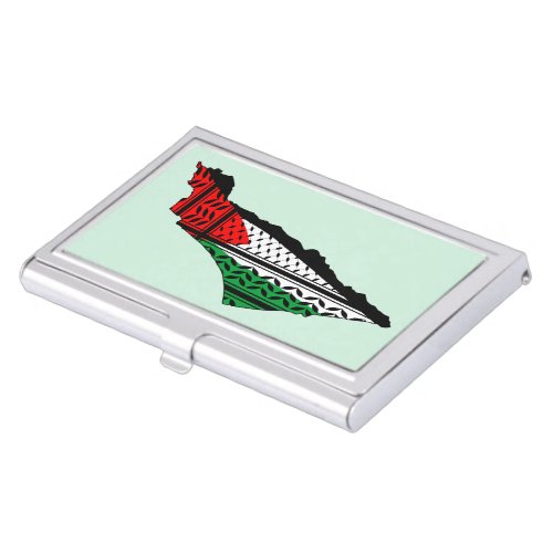 Palestine Map whith Flag and Keffiyeg Pattern Business Card Case