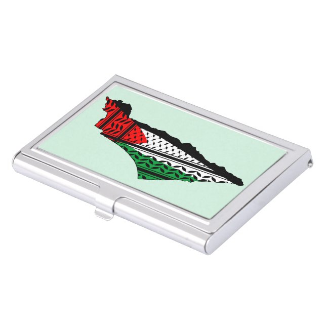Palestine Map whith Flag and Keffiyeg Pattern Business Card Case (Front)