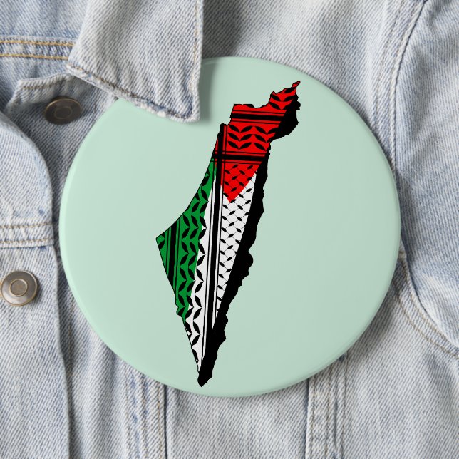 Palestine Map whith Flag and Keffiyeg Pattern Button (In Situ)