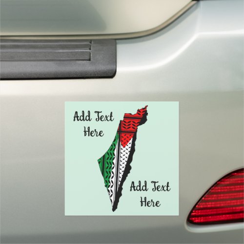 Palestine Map whith Flag and Keffiyeg Pattern Car Magnet