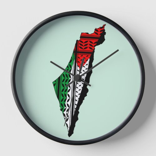 Palestine Map whith Flag and Keffiyeg Pattern Clock