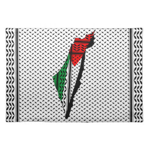 Palestine Map whith Flag and Keffiyeg Pattern Cloth Placemat