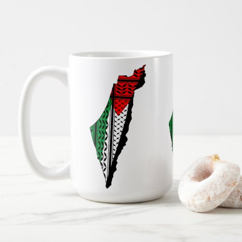 Palestine Map whith Flag and Keffiyeg Pattern Coffee Mug