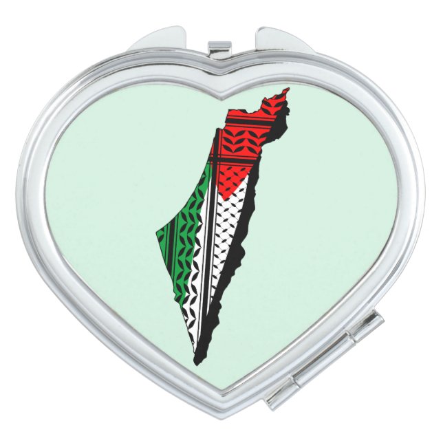 Palestine Map whith Flag and Keffiyeg Pattern Compact Mirror (Front)