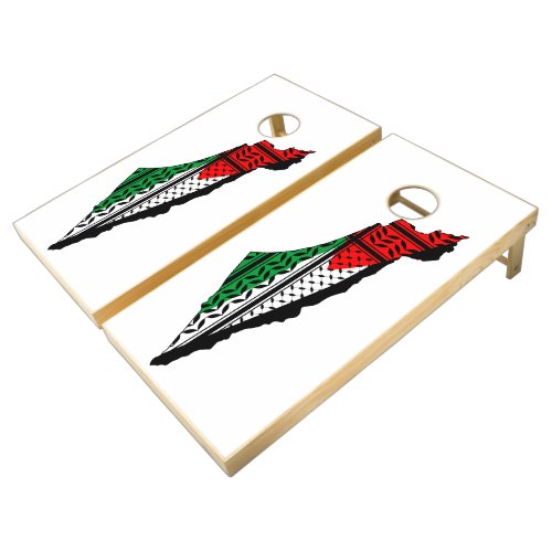 Palestine Map whith Flag and Keffiyeg Pattern Cornhole Set